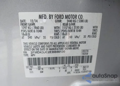 2014 Ford Edge Sel z USA, uszkodzony, nr VIN 2FMDK3JC2EBB56130